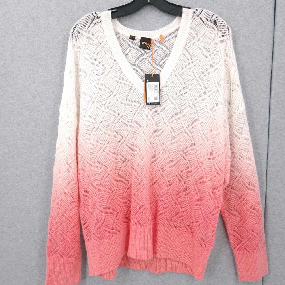 Boss Orange Frigoni Ombre Pointelle Knit Pink White Sweater Womens‎ Size L NWT